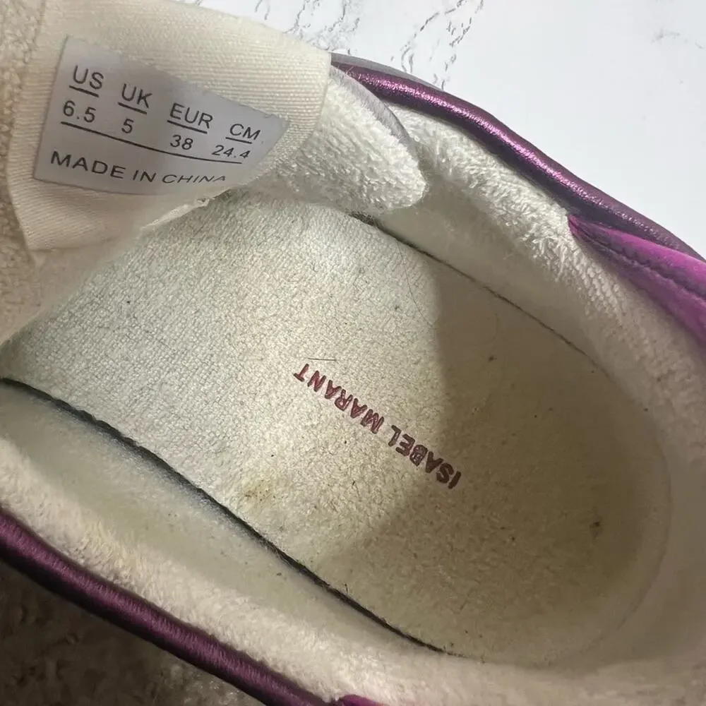 Isabel Marant Edrew metallic sneakers Sz 38 pink silver